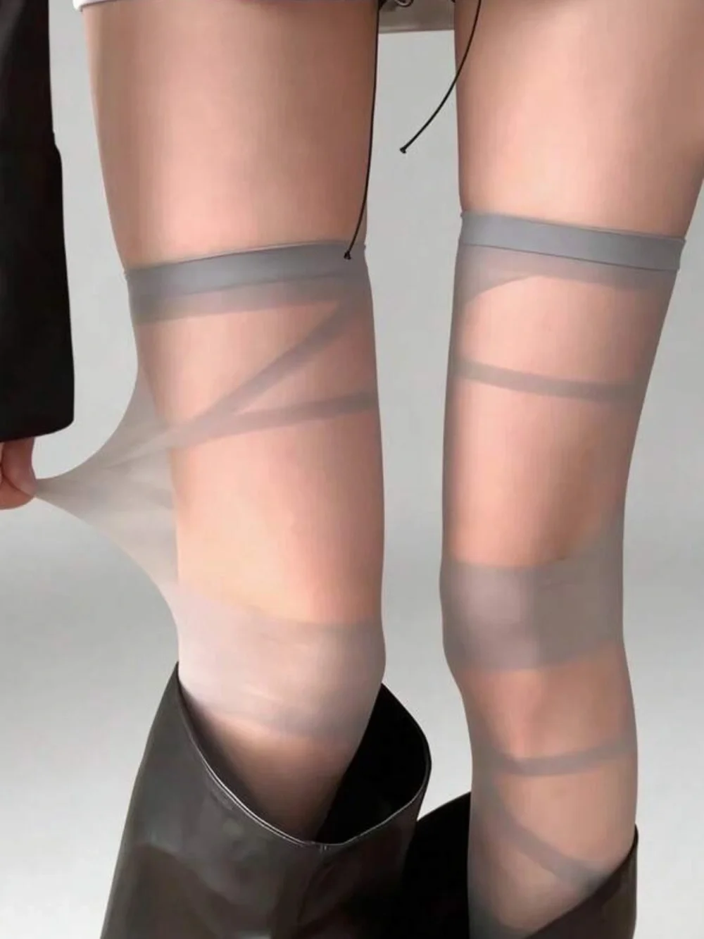 Sheer Gray Patterned Thigh-High Socks